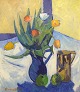 Clemmen Clemmensen (1885-1964), dansk maler. Stilleben med blomster og frugter. 
Olie på lærred. 1961.