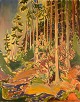 Emil A. Schou (1896-1986). Danish artist. Abstract modernist landscape. Forest 
scene. Oil on canvas. 1940