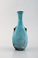 Svend Hammershøi for Kähler, HAK. Vase in glazed stoneware. Beautiful green 
black double glaze. 1930 / 40