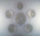 Five early and rare René Lalique plates and serving dish in art glass. 
Dated before 1945.