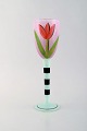 Ulrica Hydman Vallien for Kosta Boda. Large hand painted wine glass in mouth 
blown arti glass. 1980