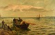 Bernard Benedict Hemy (1845-1913), britisk marinemaler. Olie på lærred. Fiskere 
går i land. 1880
