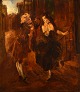 Ludvig Jacobsen b. Odense 1890, d. Vanløse 1957. After Ludvig Holberg scene. Oil 
on canvas. Suitor in rococo robes. 1930