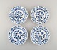 Fire antikke Meissen "Løgmønstret" tallerkener i håndmalet porcelæn. Tidligt 
1900-tallet.
