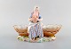 Large antique Meissen double salt or bowl modelled with woman plucking a goose. 
Floral bouquets and insects. Incised 65. Late 19th century, 

