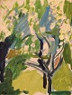 Igge Karlsson (1932-2009), Swedish artist. Oil on board. "Trees in the garden". 
Dated 1962.
