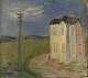 Pär Lindblad (b. 1907, d. 1981), Swedish artist. Oil on canvas. Modernist 
landscape with house. Dated 1946.
