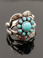 Georg Jensen sterling sølv ring  moonlight blossom #10 med turkiser. 