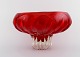 Large Murano bowl on foot in red and clear mouth blown art glass. Italian 
design, 1960