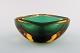 Murano bowl in green and amber colored mouth-blown art glass. Italian design, 
1960