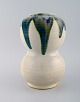 Europæisk studio keramiker. Stor unika vase i glaseret keramik. Smuk blågrøn 
løbeglasur på cremefarvet baggrund. 1980