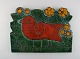 Lisa Larson for Gustavsberg. Large and rare wall decoration. Red bird on green 
background. 1960