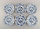Six antique Meissen "Blue Onion" lunch plates in hand-painted porcelain. Early 
20th century. 
