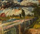 Edvard Borregaard (1902-1978), Denmark. Oil on canvas. Expressionist landscape. 
Mid-20th century.
