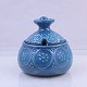 Blå keramik krukke med låg