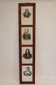 Frame with 4 prints of:
- Frederik d. V
- Louise, Frederik d. V's 1. Gemalinde (consort)
- Juliane Marie, Frederik d. V's 2. Gemalinde 
(consort)
Printed in Em. Bærentzen & Co. Lith. Inst., 
Denmark
On the reverse of the item is text written by 
hand