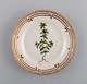 Royal Copenhagen Flora Danica sidetallerken i håndmalet porcelæn med blomster og 
gulddekoration. Modelnummer 20/3552.  
