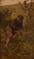 Henry Chaplin (1831-1903), British painter. Oil on plate. Boy lying on meadow. 
19th century.

