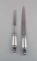 Large Georg Jensen Acorn carving set in sterling silver and stainless steel.
