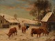 British 19th century artist. Oil on canvas. Scottish Highland cattle. 1880s.

