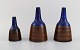 Irma Yourstone, Sweden. Three unique vases in glazed ceramics. Beautiful glaze 
in blue and brown shades. 1960s.
