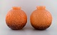 Schneider, France. Two large round art deco vases in orange mouth blown art 
glass with foliage. 1930/40