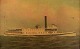 Antonio Jacobsen (1850-1921), Danskfødt Amerikansk marinemaler. Faksimile på 
lærred. Skibsportræt af dampskibet Gay Head. Tidligt 1900-tallet. Ligner et 
rigtigt oliemaleri, fine krakeleringer og fernis. 
