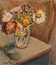 Inez Byland (1890-1961), Sweden. Oil on canvas. Modernist still life with 
flowers. Mid-20th century.
