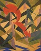 P.H. Madsen, Denmark. Cubist watercolor on paper. Red squirrel in forest. Dated 
1946.
