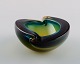 Murano bowl in blue-green and yellow mouth blown art glass. Italian design, 
1960s.
