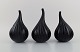 Renzo Stellon for Salviati, Murano. Tre dråbeformede vaser i sort riflet 
kunstglas. Dateret 2000.
