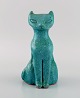 European studio ceramicist. Cat in glazed stoneware. Beautiful glaze in 
turquoise shades. 1970s.
