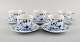 Five  Royal Copenhagen Blue Fluted Plain coffee cups with saucers. Model number 
1/2162. 1960