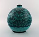 Edmond Lachenal (1855-1948), France. Large round unique vase in hand-painted 
glazed ceramics. Beautiful glaze in turquoise shades. 1920s / 30s.
