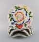 Emilio Bergamin for Taitù. Eight large Romantica porcelain dinner plates with 
flowers. Italian design. Dated 1994.
