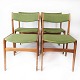 Sæt af fire spisestuestole I teak og grøn polstring designet af Erik Buch fra 
1960erne. Fremstillet hos O.D møbler. Fremstillet hos O.D møbler
5000m2 udstilling.