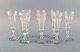 Val St. Lambert, Belgium. Eight Lalaing champagne flutes in clear mouth-blown 
crystal glass. Mid-20th century.
