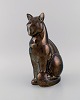 European studio ceramicist. Large cat in glazed ceramics. Beautiful metallic 
luster glaze. Edouard Marcel Sandoz style. Late 20th century.
