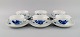 Six Royal Copenhagen Blue Flower Braided bouillon cups with saucers. Model 
number 10/8282.
