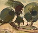 Ragnar Högman (1891-1976), Sweden. Oil on canvas. Modernist landscape with 
trees. Dated 1963.
