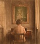 Peter Ilsted (1861-1933). Mezzotint in colors. "By the spinette". Opus 10. Early 
20th century.
