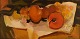 Berret, French artist. Oil on board. Modernist still life with fruits. 1960s.
