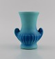 Van Briggle unique vase with handles in glazed ceramics. Beautiful satin matte 
glaze in turquoise shades. 1920s / 30s.
