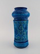 Aldo Londi for Bitossi. Large vase in Rimini-blue glazed ceramics with geometric 
and floral patterns. 1960s.
