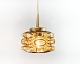 Glass ceiling lamp with brass elements and honey-colored glass made in Denmark 
in the 1960s. 5000m2 exhibition
Great condition
