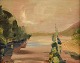 Endis Bergström (1866-1950). Swedish painter. Oil on board. Modernist landscape. 
1940