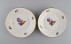 Royal Copenhagen Saxon Flower. Two lunch plates in hand-painted porcelain with 
flowers and gold decoration. Model number 493/1624. Early 20th century.
