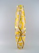 Large floor vase in mouth blown art glass. Hand-painted geometric pattern in 
gold and yellow. 1960
