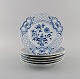 Six Meissen Blue Onion plates in openwork porcelain. Early 20th century.
