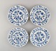 Four antique Meissen Blue Onion lunch plates in hand-painted porcelain. Approx. 
1900.
